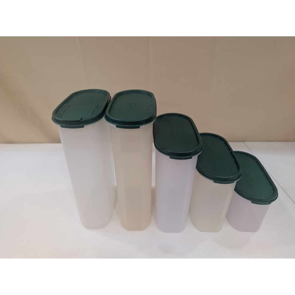 Tupperware Modular Mates Oval Storage Containers Set 5 Pieces Green Lids Vintage - Picture 2 of 8